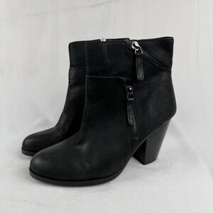 Vince Camuto Black Leather Ankle Booties Heeled Block Heel Side Zip Women's 8.5M